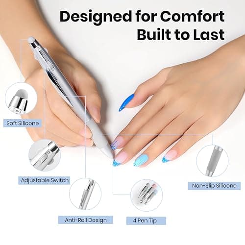 Beetles Nail Dotting Pen 4-in-1 Manicure Art Tools in Ballpoint Design with Size Marking and Pressing Head Double-end Nail Dotting Tool, Pefect for Dottings Painting Gems Chrome Powder DIY and Salon thumbnail 6