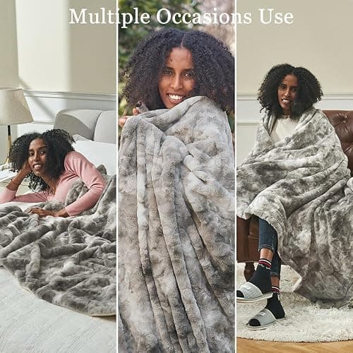 Krifey Faux Fur Throw Blanket, Super Soft Cozy Blanket, Luxury Fluffy Blanket Warm Bed Throw, Plush Christmas Birthday Gifts for Women, Room Home Dorm Decor, Marbled Gray 50" x 60" thumbnail 2