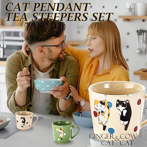 PUSCOBSY Cat Tea Infuser Set, 2 PCS Cubic Tea Diffusers for Loose Tea, Stainless Steel Tea Ball with Cute Charm Pendant, Reusable Tea Steeper for Tea Extraction and Cold Brewing, Black & Orange Cat thumbnail 2
