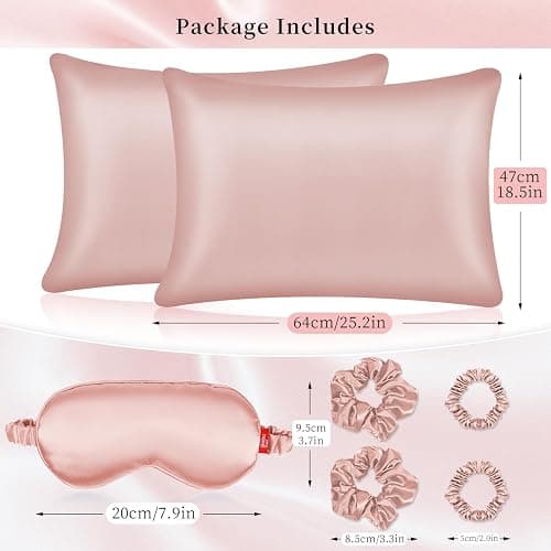 my novel things Satin Pillowcase Gift Set with Silk Satin Sleep Mask 4 Scrunchies, 2Pack Standard Size Silky Pillow Cases Luxury Sleeping 7 Pieces Set for Women Wife Female Men Birthday Gift thumbnail 2