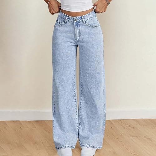 Godalithic Baggy Jeans for Girls Cute Kids Bow Embroidery Wide Leg Denim Pants High Waist Trousers Y2k Tween Clothes 7-13Y thumbnail 2