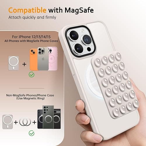 GONEZ Magnetic Suction Cup Phone Mount, Hands-Free Silicone Phone Grip Holder Compatible with iPhone MagSafe Phone Case, Mirror Shower Phone Stand for iPhone and Android,Selfies and Videos,Stone thumbnail 6