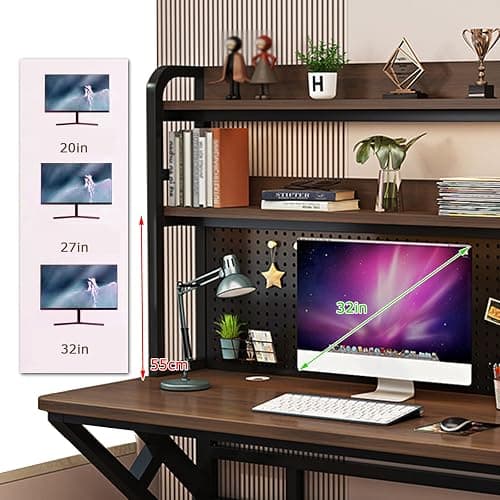 XXHOFTPJZ 47.2in Computer Desk with Pegboard, Gaming Desk with Storage Shelves, PC Gamer Workstation Desk, Modern Study Writing Table for Home Office Bedroom (Black, 47.2in/120cm) - Black - 47.2in/120cm thumbnail 6