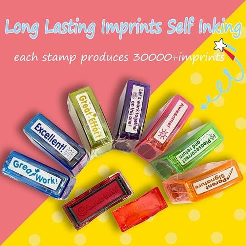 Bertiveny Teacher Stamps for Grading Classroom,Parent Signature Self-Inking Teacher Stamp Set School Supplies Stamps for Homework Reward with 8 pcs Classroom Supplies for School Elementary(Rainbow) thumbnail 5