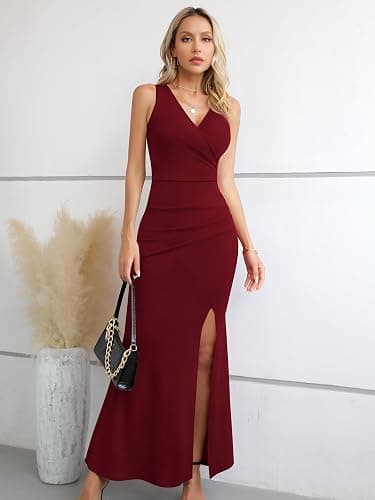 Laughido Robe de cocktail/de soirée/portefeuille/d'été/de fête/de mariage, élégante, longue, moulante, pour femme thumbnail 2
