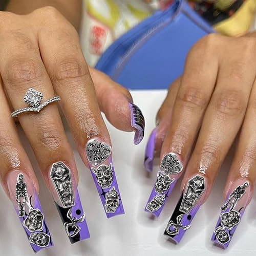 Y2K Nail Charms and Gems 3D Silver Star Butterfly Planet Cross Nail Charms for Acrylic Nails Design Kawaii Nails Jewels for Art (Black-70) thumbnail 5