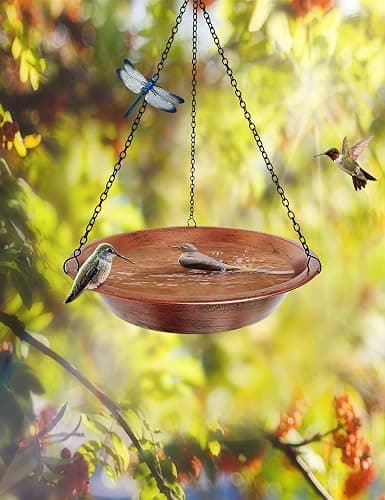 Keygift Hanging Bird Bath for Outdoor, Antique Copper Metal Bird Feeder Birdbath Bowl with 17” Rust-Proof Black Chains for Garden Backyard Decor thumbnail 6