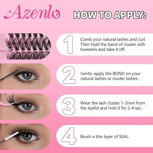 Azenlo Lash Clusters Kit, 240pcs DIY Lash Extensions Kit, 30D+40D Thin Band Lash Clusters, 10-16mm Soft Natural Volume Lashes for Beginners thumbnail 8