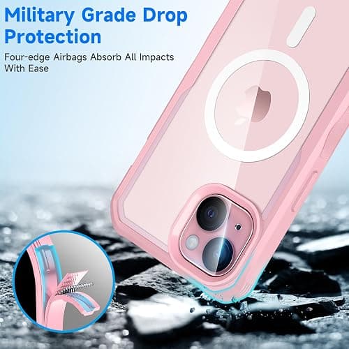 seacosmo for iPhone 15 Case, Full Body Bumper with Built-in 9H Tempered Glass Privacy Screen and Camera Lens Protector, Compatible with MagSafe, Shockproof 15 Phone Case, 6.1", Pink thumbnail 6