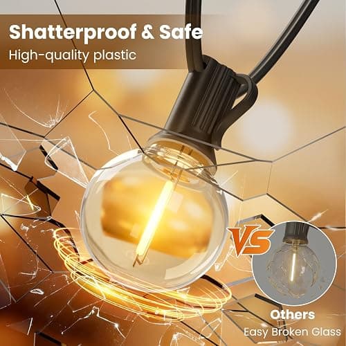 RTTY Outdoor String Lights 50ft, G40 Led Patio Globe Lights with 26pcs Plastic Bulbs, Shatterproof Waterproof Connectable Hanging for Porch Cafe Bistro Backyard Gazebo Balcony Deck Party thumbnail 4