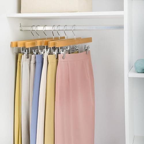 Nature Smile Deluxe Wooden Pants Hangers,Solid Lotus Wood Jeans Skirt Hanger with Clips Anti-Rust Hook Pack of 28（Natural） thumbnail 8