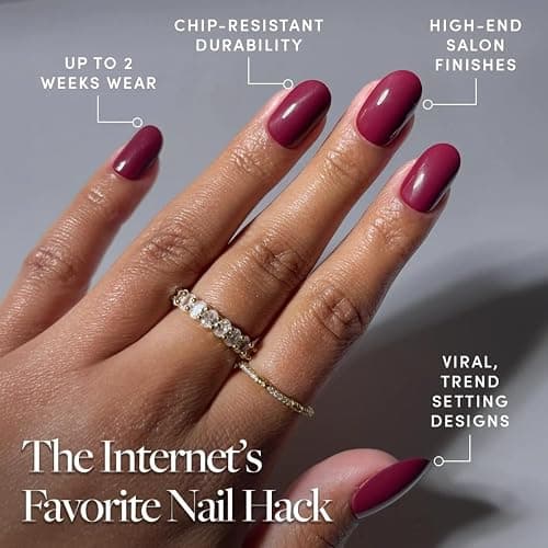 Glamnetic Press On Nails - Short Round, Glossy Fake Nails 30 Pc Full Kit | Berry maroon press on nails, 15 sizes. Fall nails, glue-on set. Waterproof, chip-resistant, up to 2 weeks wear thumbnail 3