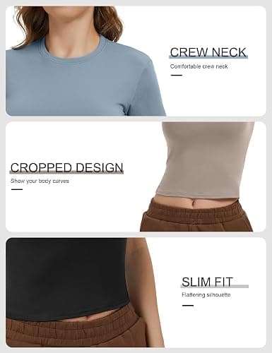 Dalavch 4 Pack Women's Workout Shirts Compression Short Sleeve Crew Neck Running Yoga Gym Athletic Fitted Crop T-Shirts Top thumbnail 3