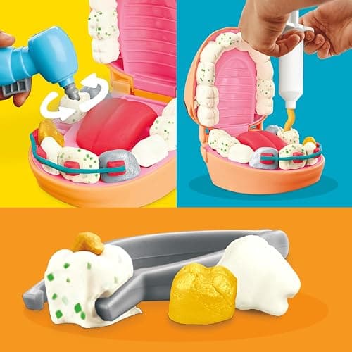 Play-Doh Drill 'n Fill Dentist Toy for Kids 3 Years and Up with Cavity and Metallic Colored Modeling Compound, 10 Tools, 6 Total Cans, 2 Ounces Each, Non-Toxic, Assorted Colors thumbnail 4