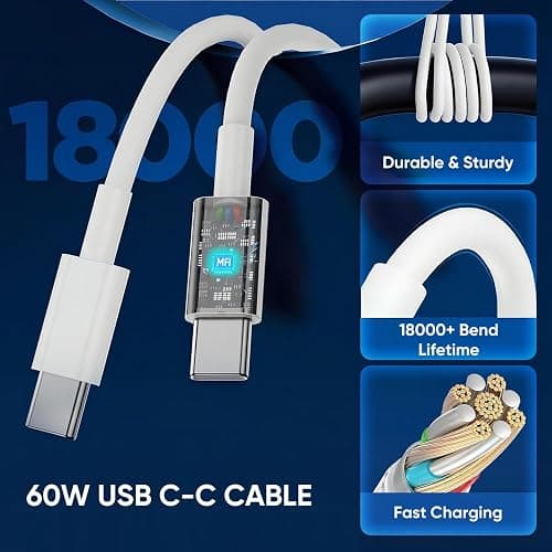 6FT+10FT iPhone 17 16 15 Charger Fast Charging Cable Type C Chargers USB C Charger Block for iPhone 17/17 Plus/17 Pro Max/Air/16/16e/16 Plus/16 Pro Max/15 Pro Max/iPad Pro Mini AirPods USBC Chargers thumbnail 3