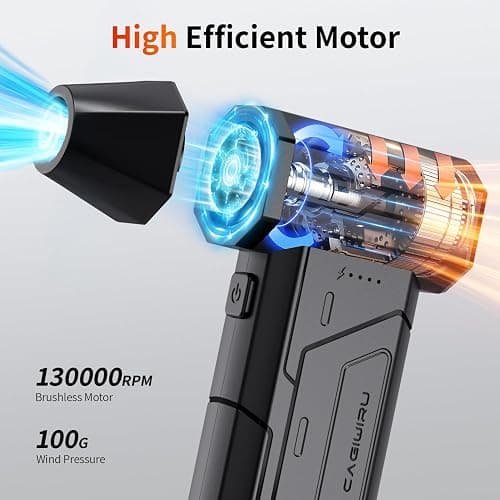 Compressed Air Duster,130000RPM Super Power Cordless Air Duster,Rechargeable Brushless Blower,3 Gear Adjustable Blower with LED Light,Dust Remover for Computer/House/Outdoor/Car thumbnail 3