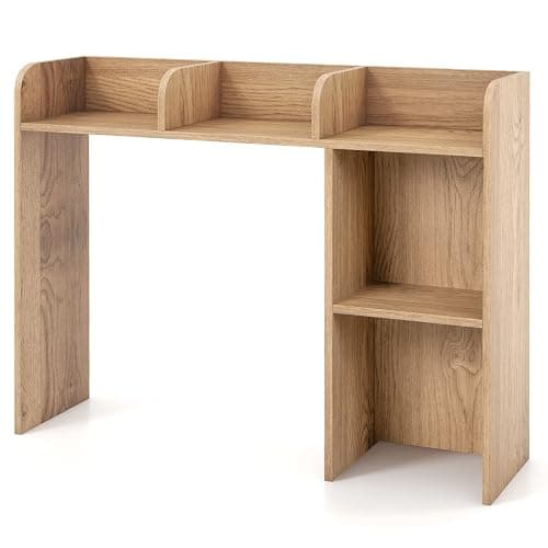 Tangkula Desktop Bookshelf, Countertop Storage Hutch with 5 Shelves for Computer Desk, 3-Tier Display Rack, Multipurpose Wood Storage Organizer for Dorm Office Home thumbnail 9