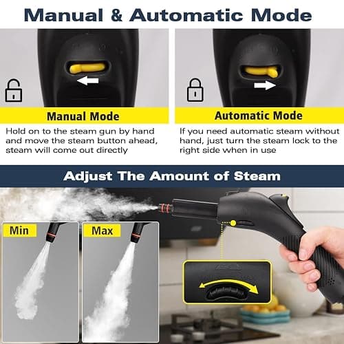 Steam Cleaner Handheld, Steamer Cleaning, Portable Steam Cleaner with 21 Accessories and Safety Lock, 500ml Large Capacity, Multi-Purpose Steam Cleaner for Kitchen, Bathroom, Car, Grease（Yellow） thumbnail 4