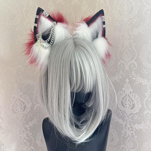 Cat Fox Wolf Ears and Tail Set - Plush Cosplay Clips Headband and Tail for Halloween, Costume Accessories,Gothic Punk 02ALL thumbnail 3