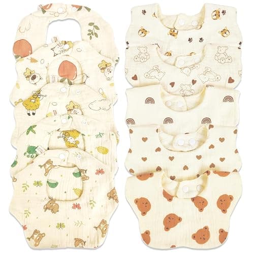 Baby Bibs Muslin Bibs for Baby Girl Boy for Drooling and Teething 10 Pack - Image 1