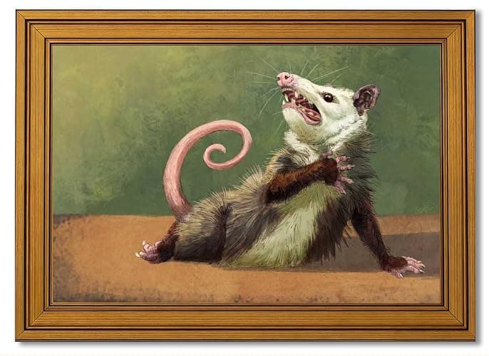 Gold Framed Funny Opossum Canvas Wall Art Humor Opossum Painting Picture Wall Decor Quirky Animal Poster Print Artwork for Living Room Bedroom Home Office Decroation 9x11in - Image 1