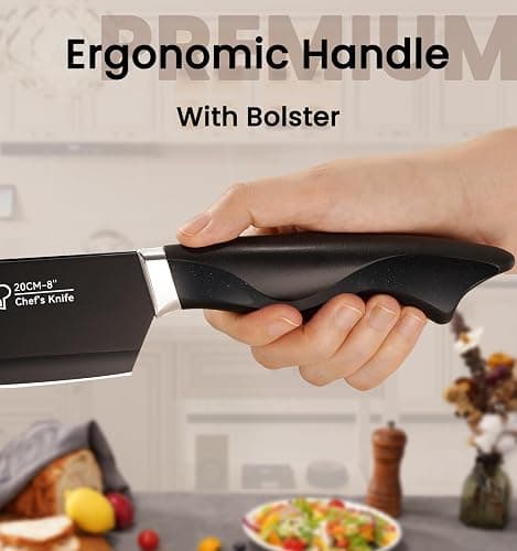 Knife Set, 15 Pieces Kitchen Knife Set with Built in Sharpener, German High Carbon Stainless Steel Knife Block Set, Dishwasher Safe, Black thumbnail 9