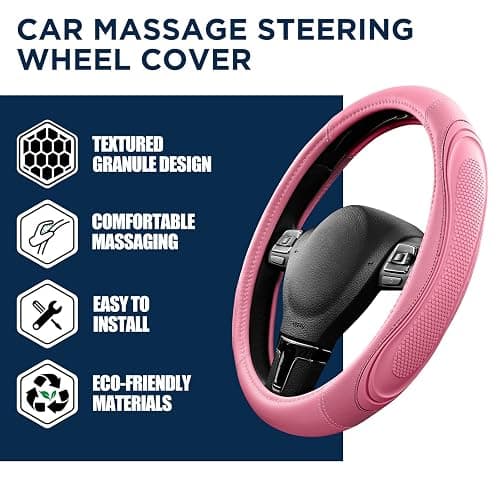 Road Comforts Car Steering Wheel Cover - Microfiber Leather Steering Wheel Wrap Sports 14.5-15 Inch Steering Wheel Cover Non-Slip for Men Women Pink & Pink Color thumbnail 6
