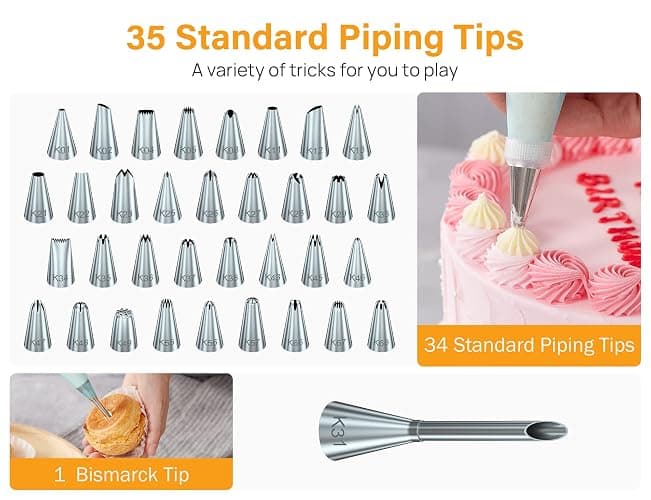 Kootek 54 in 1 Piping Bags and Tips Set with 13 Large Size Piping Tips, 35 Standard Size Icing Tips, 2 Reusable Pastry Bags 12 Inch, Cake Decorating Kit Supplies, Frosting Piping Kit for Cake, Cupcake thumbnail 4