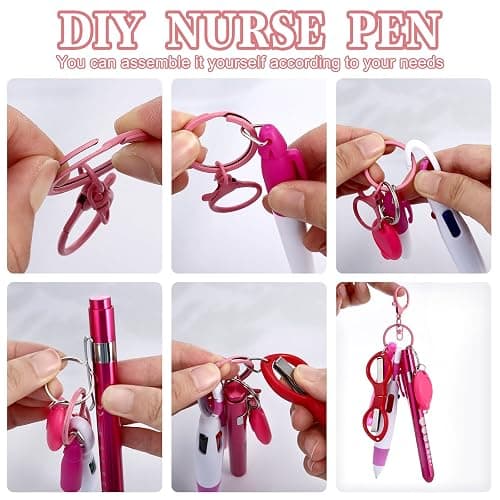 12 pcs Nurse Pen Set Two Colors Pink Purple Include Permanent Marker Pen Pen Lights for Nurses Retractable Ballpoint Pen Nursing Keychain Clip Foldable Scissors LED Flashlight Keychain for Nurses thumbnail 4