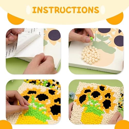 Veroave Pom Pom Painting Art Kit for Adults, Perfect Pompom Painting Kit, Colorful Pom Poms and Supplies Included, Pom Pom Paintings on Paint Canvas(Sunflower) thumbnail 4