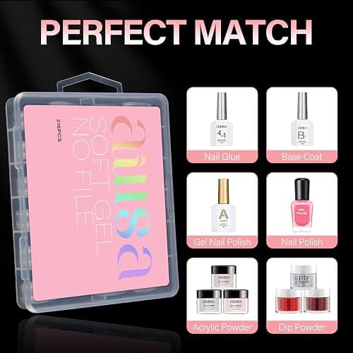 AILLSA Long Almond Nail Tips Full Cover Clear Gelly Nails Tips Half Matte Acrylic Tips Pre-Filed Fake Press on Nail Tips for Extension Home DIY Salon Manicure 216PCS 12 Sizes thumbnail 7