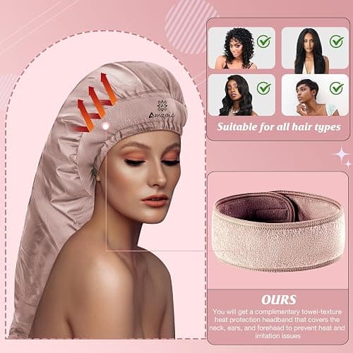 Bonnet Hair Dryer Attachment - Bonnet Hood Dryer with Headband That Reduces Heat Around Ears and Neck, Use for Hair Styling, Hair Drying, Curling and Deep Conditioning (Extended Version, Pink) thumbnail 2