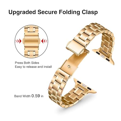STIROLL Thin Replacement Band Compatible for Apple Watch 38mm 40mm 41mm 42mm(Series 11 10), Stainless Steel Metal Wristband Women Men for iWatch Ultra SE Series 9 8 7 6 5 4 3 2 1, Gold thumbnail 3