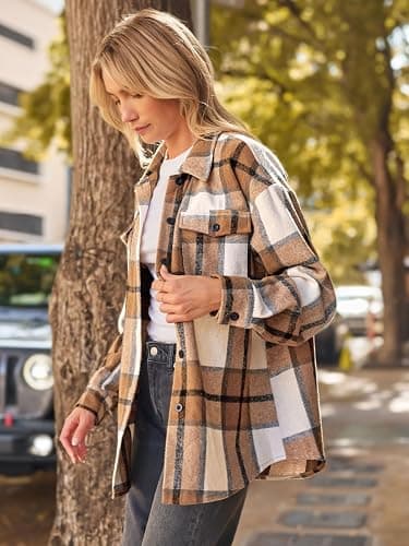 AUTOMET Womens Fall Outfits Fashion Clothes Shackets Flannel Plaid Button Down Long Sleeve Shirts Jackets thumbnail 3