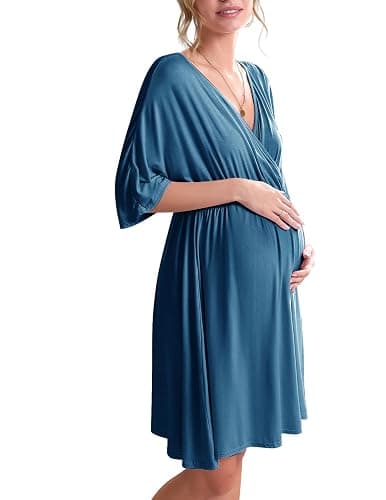 Ekouaer 3 in 1 Labor Delivery Gown Maternity Dress Nursing Nightgown Sleepwear for Breastfeeding - Image 1