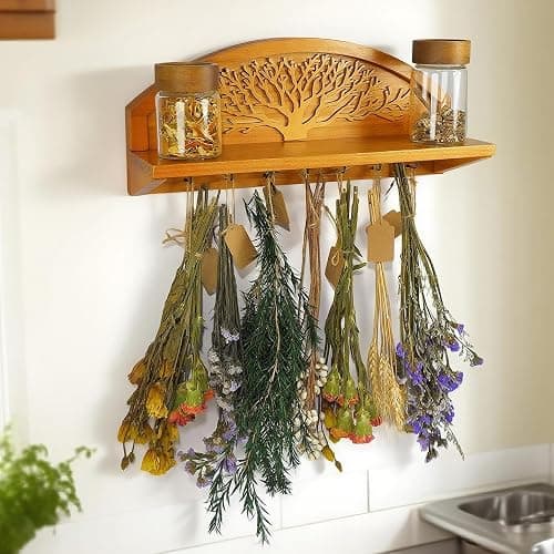 Tnstbiee Hanging Herb Drying Rack - Artistic Life Tree Design. Space-Saving Kitchen Flower Dried Grass Display,Holds 7 Bouquets. For Witches & Gardeners Gifts for Crafters, Wall Art Décor - Image 1