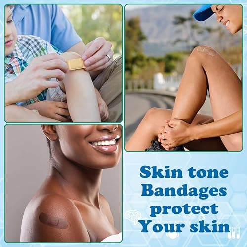 Yinder 300 Pcs Skin Tone Bandages Shade Flexible Fabric Adhesive Bandages Pack for First Aid Protect Cuts Scrapes Scratches, 2 Sizes(Colorful) thumbnail 7