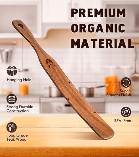 Skinny Spurtle for Sourdough Starter, Mixing, Reaching Bottom of Jar, Dough Whisk, Natural from High Moist Resistance Teak, Spurtles Kitchen Tools Wooden Kitchen Utensils for NonStick Cookware thumbnail 3