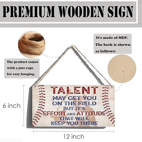 Baseball Room Decor Gifts for Boys 8-12 - Baseball Posters for Boys Bedroom Decorations - Vintage Baseball Sign Sports Decor - Baseball Wall Art Wooden Signs with Motivational Quotes (6x12 Inch) thumbnail 3