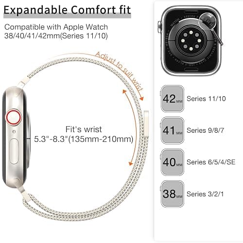 MARGE PLUS Slim Milanese Loop Compatible with Apple Watch Band for women 41mm 40mm 38mm 42mm 46mm 45mm 44mm, Stainless Steel Magnetic Mesh Strap work on iWatch Series 11 10 9 8 7 6 5 4 3 & SE 3 2 1 thumbnail 5