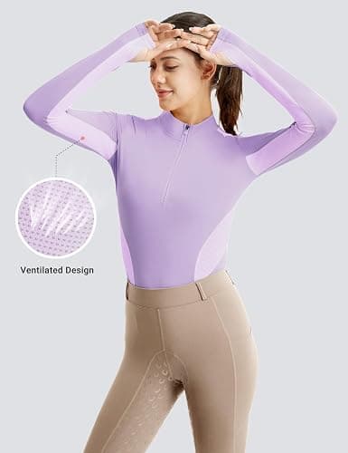 FitsT4 Sports Womens Equestrian Shirts Thumbholes Long Sleeve Horse Riding Shirts Quick Dry UPF50+ Riding Top Half Zip thumbnail 3