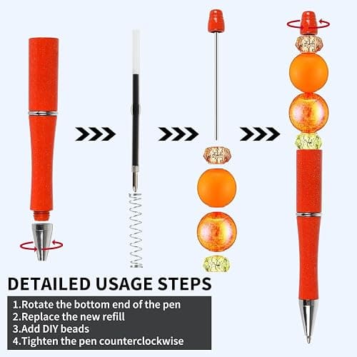 Whaline 24Pcs Halloween Beadable Pen Orange Purple Black Bead Ballpoint Pen Gel Ink Pen Retractable Writing Pens Beaded Crafting Pens with Extra Refills for DIY Office School Supplies thumbnail 4