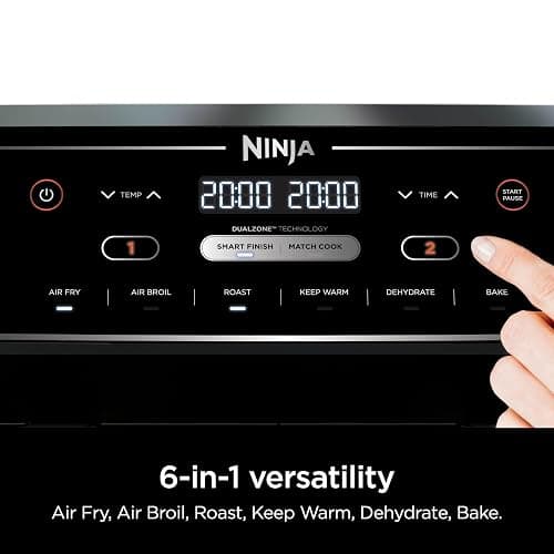 Ninja Foodi Air Fryer, 10 Qt/9.5L DualZone, 6-in-1, Black, DZ302C | Air fry, broil, roast, keep warm, dehydrate, bake, 2x5 Qt/4.7L baskets, Fits 8 lbs/3.6kg wings thumbnail 4