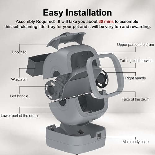 UPFAS Automatic Cat Litter Box Self Cleaning - APP Control - Weight Monitoring - Ultra-Quiet, Medium Cats and Kittens Litter Box, Safe Anti-Pinch【Assembly Required】- Grey thumbnail 7