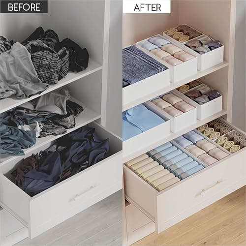 Homsorout Drawer Organisers Foldable Drawer Dividers - 10 Pack Fabric Clothes Wardrobe Storage Boxes Drawer Dividers Cubes for Baby Clothing, Socks, Underwear, Ties, Bedroom - White thumbnail 4