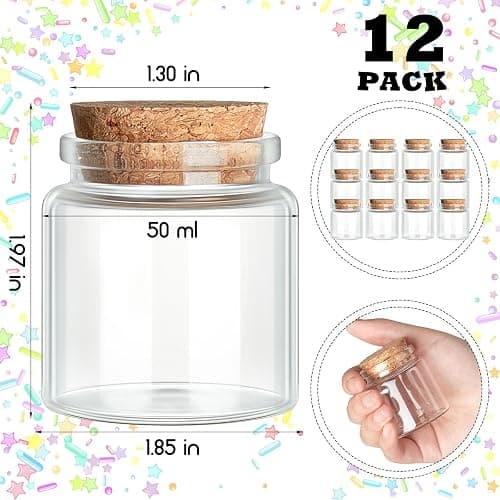 Patelai 24 Pack Small Glass Jars with Cork Stoppers Mini Potion Bottles Clear Empty Glass Bottles for DIY Art Crafts Message Decoration for Wedding Birthday Gifts Party Favors (50 ml/1.7 oz) - 50 ml/1.7 oz - 24 thumbnail 3