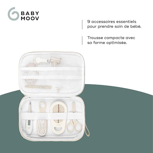 Babymoov Trousse de Soin Bébé - Compacte & Nomade - Dès la naissance - 9 Accessoires Essentiels Soin de Bébé dont Brosse à Cheveux, Thermomètre digital, Thermomètre de bain, Petit Coupe Ongles, Sable thumbnail 5