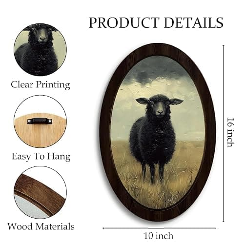 KDHTY Vintage Black Sheep Moody Oval Wall Art Framed Poster,Rustic Farmhouse Country Sheep Cottagecore Aesthetic Home Decor,French Country Decor Wall Hanging Sculptures for Home Bedroom Living Room thumbnail 5