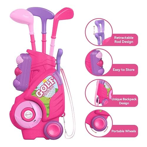 Liberry Toddler Golf Set for 1 2 3 4 Years Old, Upgraded Kids Golf Cart with Unique Shoulder Strap Design, Indoor and Outdoor Golf Toys for Boys Girls (Pink) thumbnail 4