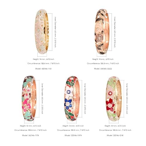 UJOY Enamel Bracelets Pack of 5 Colorful Cloisonne Rose Gold Flower Engraved Bangles for Women Jewelry Gift Pack in a Box 5PCS thumbnail 2